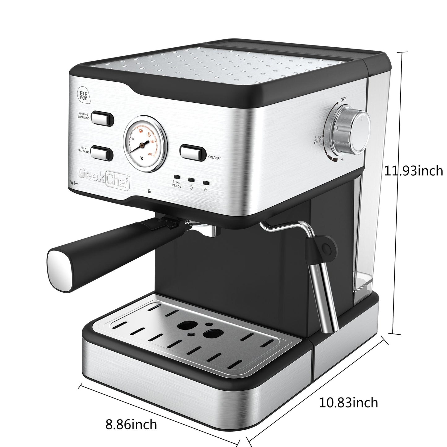 Espresso Machine 20 Bar Pump Pressure Cappuccino Latte Maker Coffee Machine With ESE POD Filter & Milk Frother Steam Wand & thermometer, 1.5L Water Tank